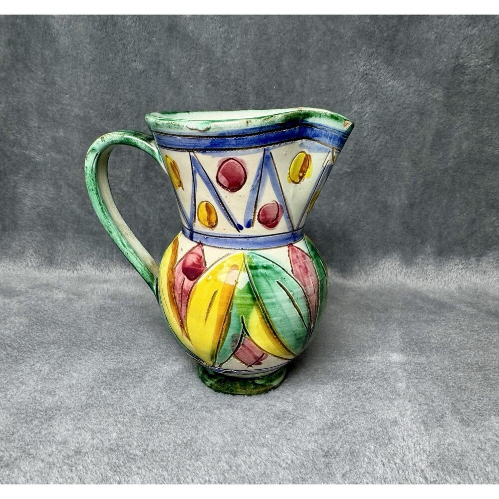 Hand-Painted Multicolor Ceramic Pitcher - Decorative Serveware